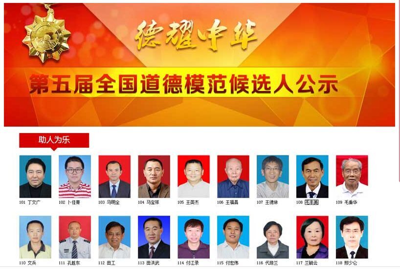 我中心理事长丁文广教授荣获第五届全国道德模范候选人提名